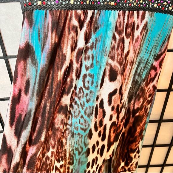 Venus Halter Beaded Leopard Print Multi-color Maxi Dress - Picture 8 of 11